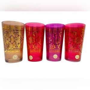 VTG Timon made in Italy Jewel Colored Glasses hand painted 22K gold filigree set
